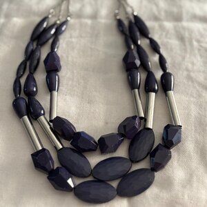 C Wonder Navy Blue Multi-Shape Beaded Statement Necklace – Silver-Tone Accents